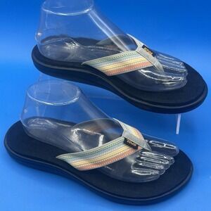 Teva Antiguous Black Multicolor Thong Flip Flop Sandals - Size 8
